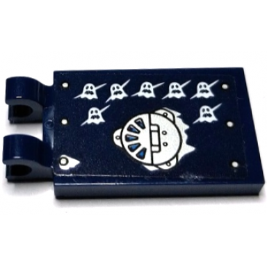 dark blue tile modified 2 x 3 with 2 open o clips with silver panel fan vent rivets and ghosts tally marks pattern model left side sticker - set 70429