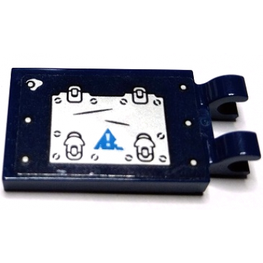 dark blue tile modified 2 x 3 with 2 open o clips with silver panel latches and rivets and dark azure warning triangle with exclamation mark pattern model right side sticker - set 70429