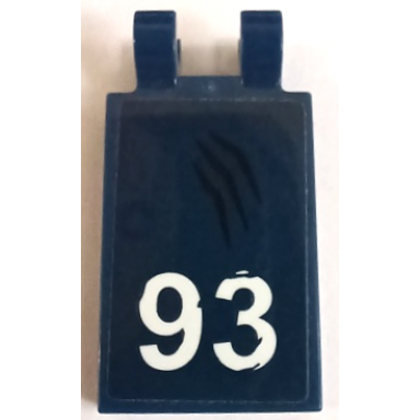 dark blue tile modified 2 x 3 with 2 open o clips with black claw marks and white 93 pattern model right side sticker - set 75940
