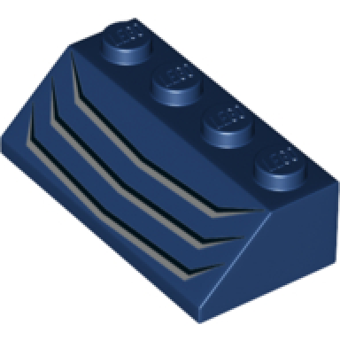 dark blue slope 45 2 x 4 with three black and silver angled lines pattern