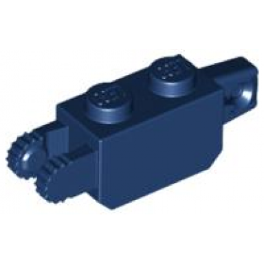 dark blue hinge brick 1 x 2 locking with 1 finger vertical end and 2 fingers vertical end