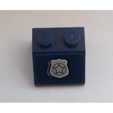 dark blue slope 45 2 x 2 with silver police star badge pattern sticker - set 60008