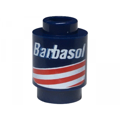 dark blue brick round 1 x 1 with red and white stripes and barbasol pattern