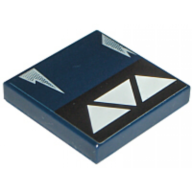 dark blue tile 2 x 2 with white triangles on black stripe and wear marks pattern model right side sticker - sets 7256 7283