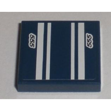 dark blue tile 2 x 2 with white stripes and 555 pattern sticker - set 8194