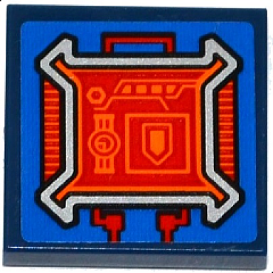 dark blue tile 2 x 2 with gauges and pentagonal shield on screen and red circuitry pattern sticker - set 70319
