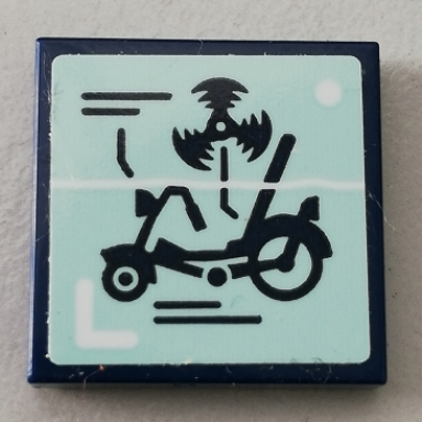 dark blue tile 2 x 2 with bike and fan pattern sticker - set 75551