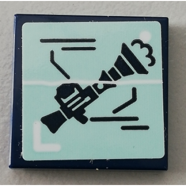 dark blue tile 2 x 2 with prout launcher rifle pattern sticker - set 75551