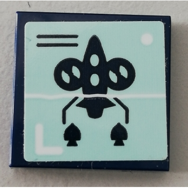 dark blue tile 2 x 2 with rocket pattern sticker - set 75551