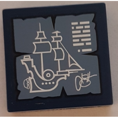 dark blue tile 2 x 2 with metalbeards sea cow ship pattern sticker - set 70810