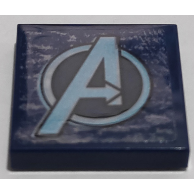 dark blue tile 2 x 2 with metallic light blue avengers logo on transparent background pattern sticker - set 76153