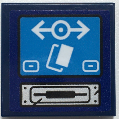 dark blue tile 2 x 2 with silver ticket slot dark azure screen with white train logo and buttons pattern sticker - set 70424
