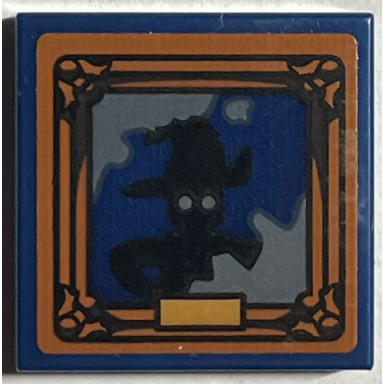 dark blue tile 2 x 2 with picture of black witch silhouette in dark orange frame pattern sticker - set 76407
