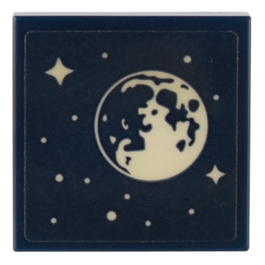 dark blue tile 2 x 2 with white moon and stars pattern sticker - set 41732