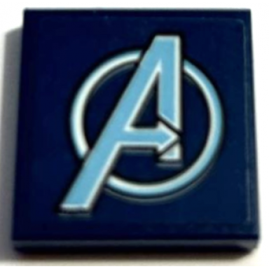 dark blue tile 2 x 2 with metallic light blue avengers logo on dark blue background pattern sticker - set 76131