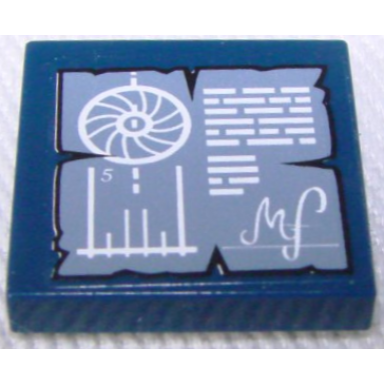 dark blue tile 2 x 2 with metalbeards sea cow chart with number 5 wheel and graph pattern sticker - set 70810
