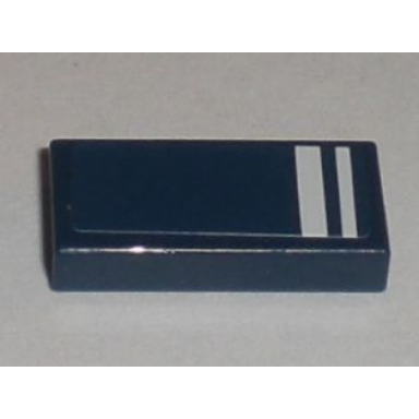 dark blue tile 1 x 2 with 2 white stripes pattern sticker - set 8194