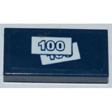 dark blue tile 1 x 2 with 2 100 banknotes pattern sticker - set 3661