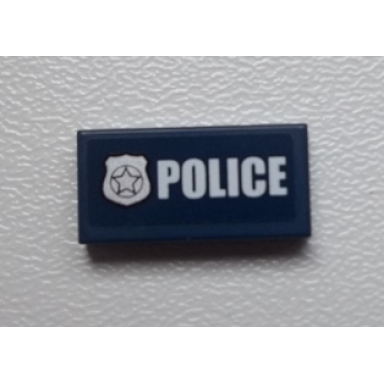 dark blue tile 1 x 2 with police silver star badge and white police on dark blue background pattern sticker - set 60007