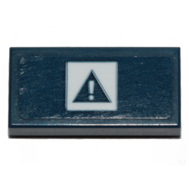 dark blue tile 1 x 2 with white danger sign pattern sticker - set 70839
