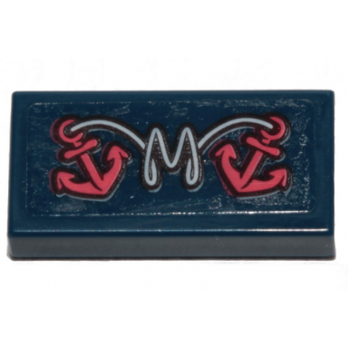 dark blue tile 1 x 2 with white rope and 2 pink anchors pattern sticker - set 70419