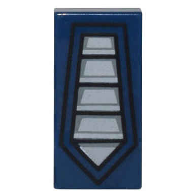 dark blue tile 1 x 2 with black pentagonal outline and silver vents pattern