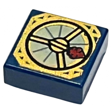 dark blue tile 1 x 1 with magic compass with thick dark red needle pattern