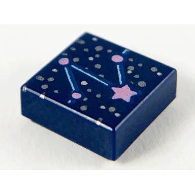 dark blue tile 1 x 1 with constellation with metallic light blue metallic pink and silver stars dots and lines pattern
