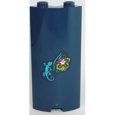 dark blue cylinder quarter 2 x 2 x 5 with 1 x 1 cutout with flower and salamander pattern sticker - set 41187