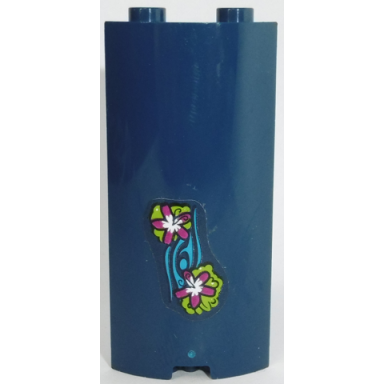 dark blue cylinder quarter 2 x 2 x 5 with 1 x 1 cutout with 2 flowers pattern sticker - set 41187
