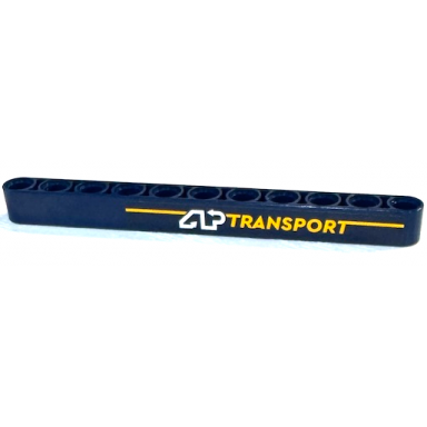 dark blue technic liftarm thick 1 x 11 with bright light orange and white ap transport pattern model right side sticker - set 42147