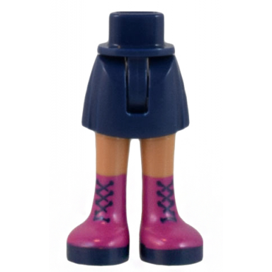 dark blue mini doll hips and skirt with molded medium nougat legs and printed magenta boots with dark blue laces and soles pattern - thin hinge