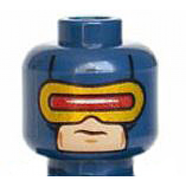 dark blue minifigure head male mask with red and gold visor pattern cyclops