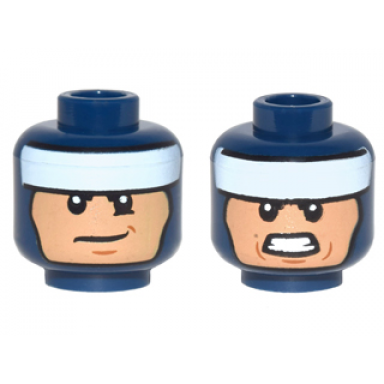 dark blue minifigure head dual sided balaclava white headband smile mouth corner raised clenched teeth pattern batman
