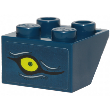 dark blue slope inverted 45 2 x 2 with flat bottom pin with lime eye and white lines pattern sticker - set 40336