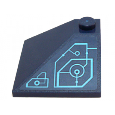 dark blue slope 33 3 x 3 double convex with medium azure schematic circles and lines pattern model left side sticker - set 71200