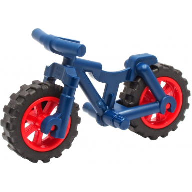 dark blue bicycle heavy mountain bike with straight handlebars with red wheels and black tires 36934 50862 50861