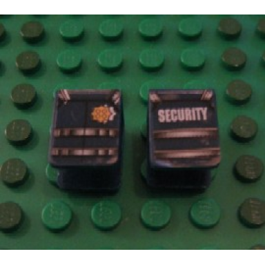 dark blue minifigure vest with gold badge on front and white security on back pattern stickers - set 7033
