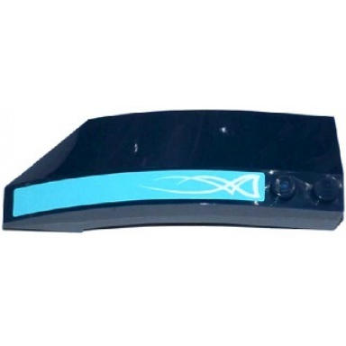 dark blue wedge 8 x 3 x 2 open right with white swirls on medium azure background pattern sticker - set 41073