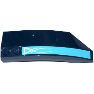 dark blue wedge 8 x 3 x 2 open left with white swirls on medium azure background pattern sticker - set 41073