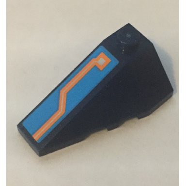 dark blue wedge 4 x 2 triple left with orange and silver circuitry on dark azure background pattern sticker - set 70351
