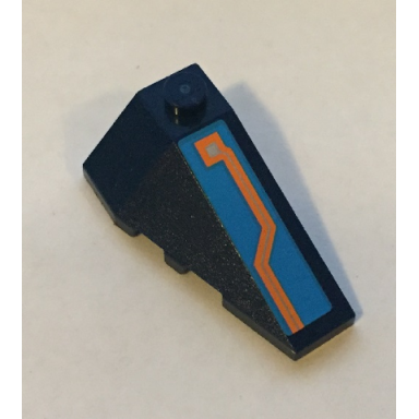 dark blue wedge 4 x 2 triple right with orange and silver circuitry on dark azure background pattern sticker - set 70351
