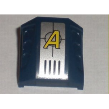 dark blue slope curved 2 x 2 with debossed side ports with yellow letter a agents logo on silver background pattern sticker - sets 8632 8971