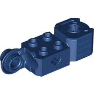 dark blue technic brick modified 2 x 2 with axle hole rotation joint ball half vertical and fist