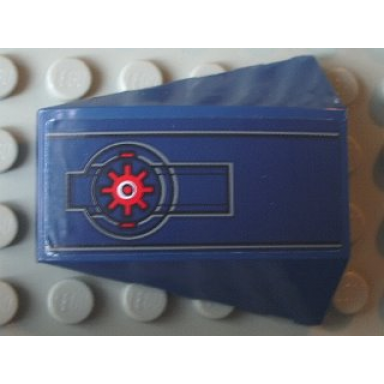 dark blue wedge 4 x 4 triple curved no studs with red star with 8 points on dark blue background pattern sticker - set 8016