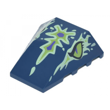 dark blue wedge 4 x 4 triple curved no studs with yellowish green and dark purple ghost dragon head with lime eyes pattern