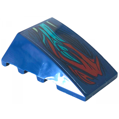 dark blue wedge 4 x 4 triple curved no studs with dark red dark turquoise and sand green skin pattern sticker - set 76154