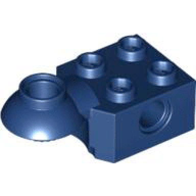 dark blue technic brick modified 2 x 2 with pin hole and rotation joint ball half horizontal