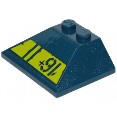 dark blue slope 45 3 x 4 double 33 with lime stripe with cut out edges and 16 pattern sticker - set 70839