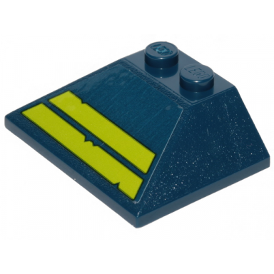 dark blue slope 45 3 x 4 double 33 with two lime stripes with cut out edges pattern sticker - set 70839
